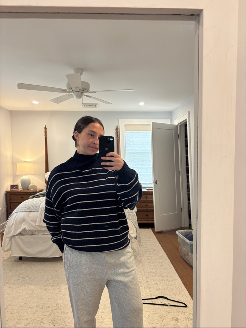 GAP Navy Turtleneck Sweater with White Stripes